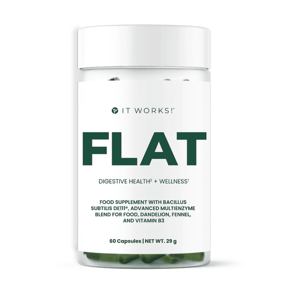 FLAT It Works – Complemento alimenticio con enzimas digestivas, Bacillus subtilis DE111®, fibra, plantas y vitamina B3